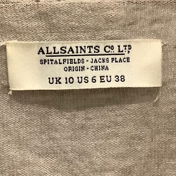 All Saints Elsie Long Tan Crinkled Open Draped Cardigan Sweater SZ 6 - Picture 2 of 12